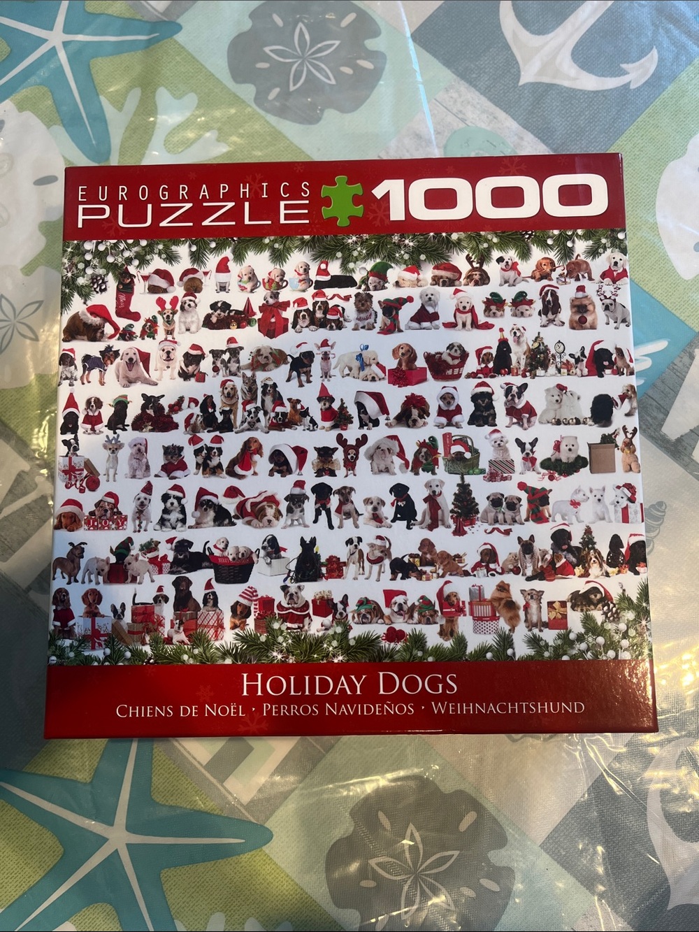 EuroGraphics 1000-Piece Holiday Dogs Puzzle - Red & White